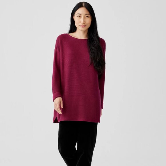 New Eileen Fisher Fine Silk Cashmere Bateau Neck Top Size L